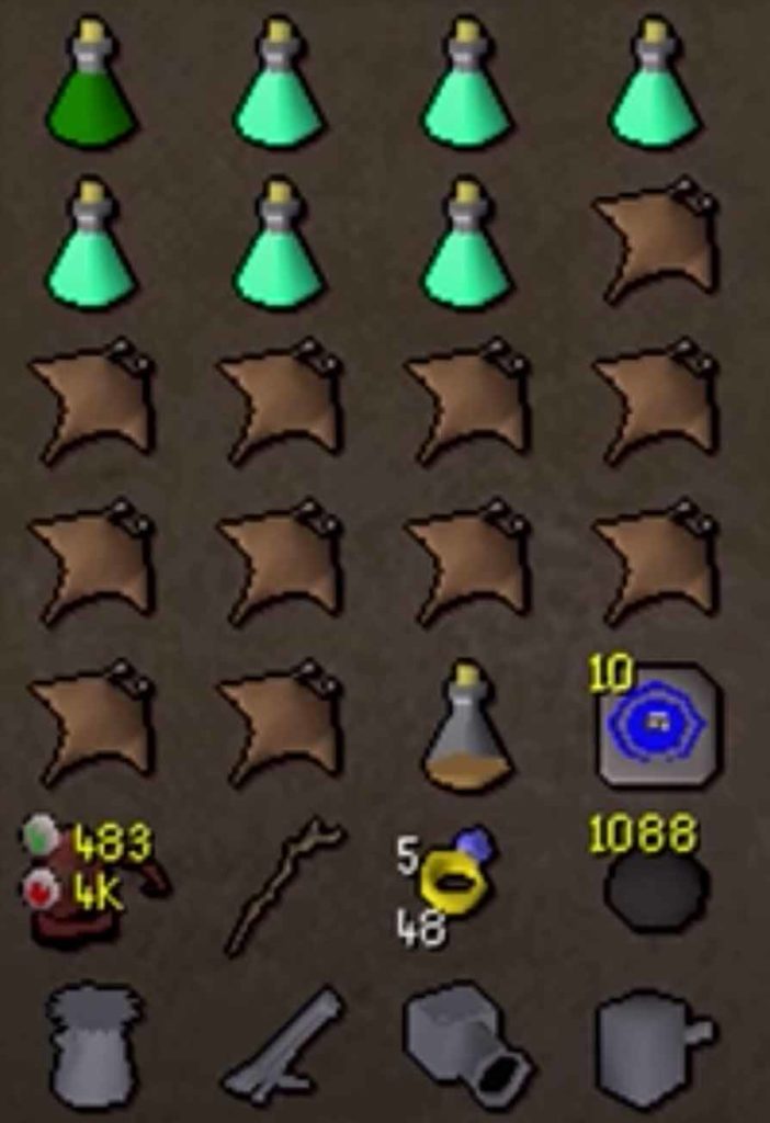 The inventory setup for drakes is as follows: super combat potion, prayer potions, food such as manta rays/shark, teleportation method to and from the slayer dungeon and a cannon