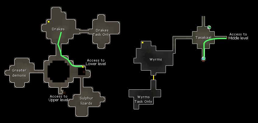 Once inside mount Karuulm, run east to access the middle level of the slayer dungeon. Then run north to reach the drake lair. There is also a slayer task only lair to the east of that lair. 
