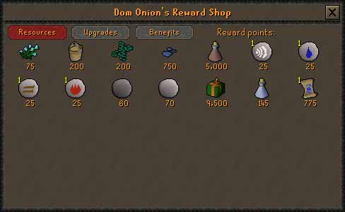nightmare zone rewards from dominic onion's reward shop 