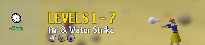from levels 1 - 7 you should use water and air strike to train magic in osrs