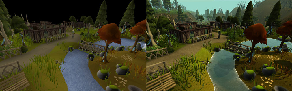 before and after shot of runelite HD client 