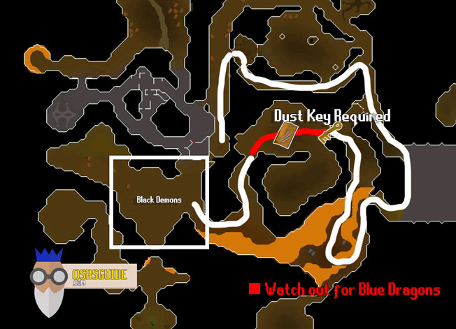 how to get to the black demons in the taverley dungeon using a dusty key