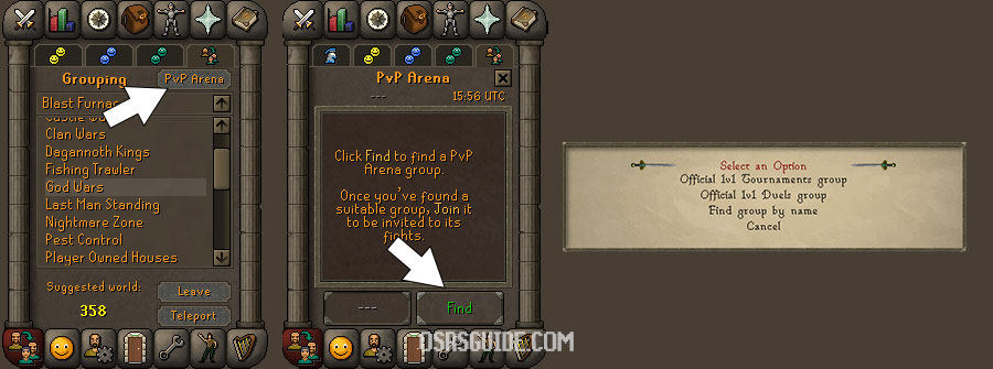 how to join the pvp arena from the grouping menu in osrs