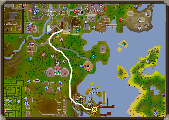 port khazard is southeast from east ardougne and within walking distance