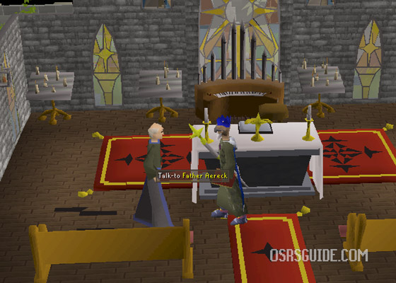start the restless ghost by speaking with father aereck in lumbridge church