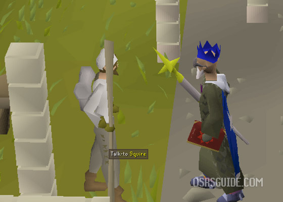 start the knights sword quest by speaking with the squire at the falador castle 