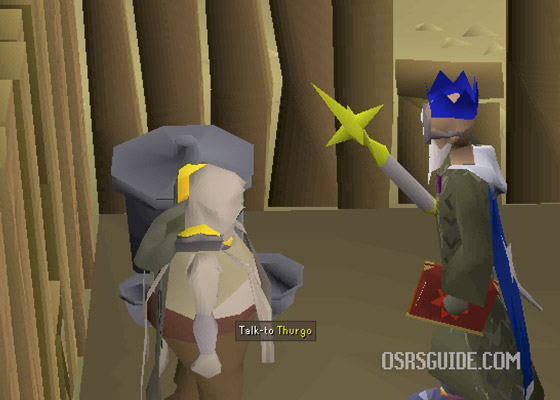 speak with thurgo again while holding iron bars and blurito ore