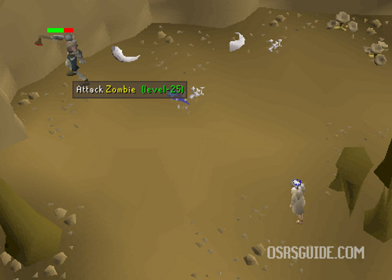 kill zombies in entrana cave until you get a bronze axe