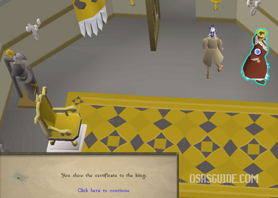 give the certificate half to king roald to finish the shield of arrav quest