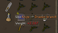 use a knife on the dramen branch to create a dramen staff