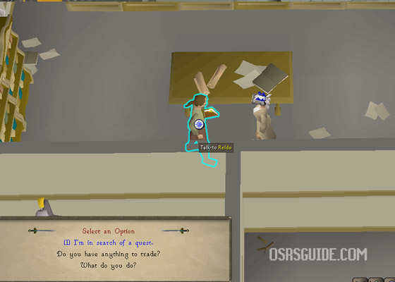speak with reldo in the varrock castle library to start the phoenix gang version of the shield of arrav quest