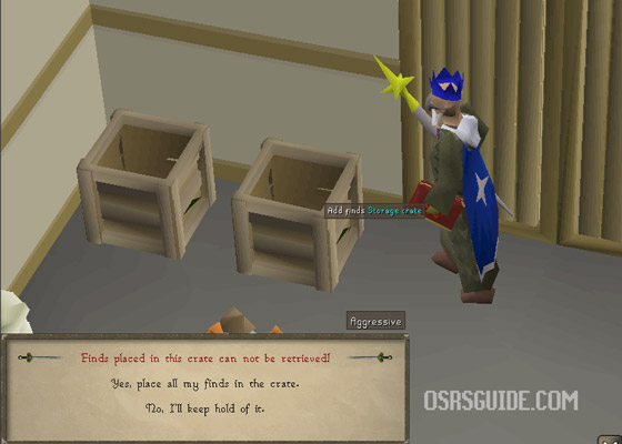 add cleaned finds to the storage bin in the varrock museum