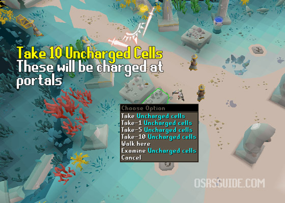 take 10 uncharged cells from the table at the start of guardians of the rift minigame