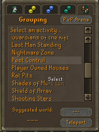 how to get to pest control using the grouping menu minigame teleport