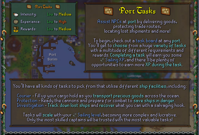 port tasks is a primary activity to earn experience in the sailing skill