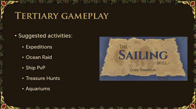 tertiary gameplay proposals for the sailing skill: expeditions, ocean raids, ship pvp, treasure hunts, aquariums