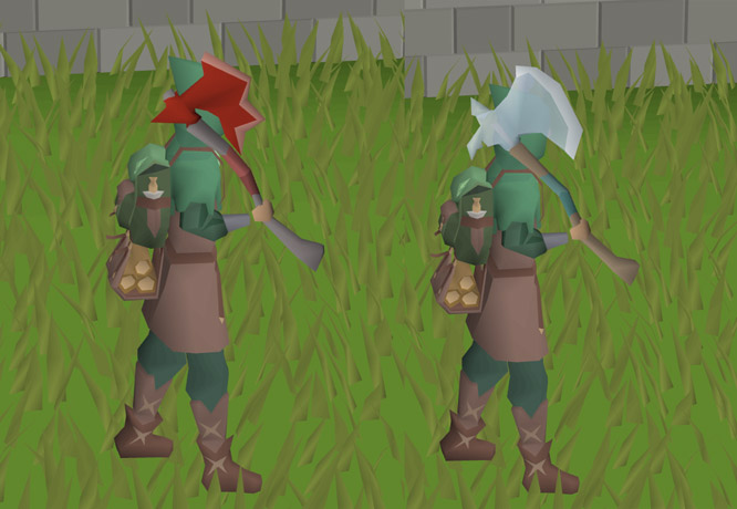 side-by-side dragon felling axe and crystal felling axe