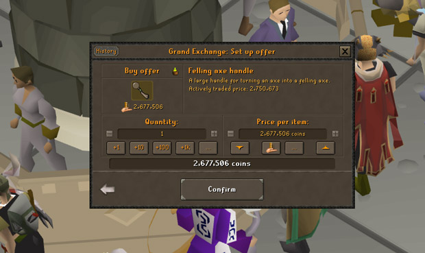 a felling axe handle sells for 2.6m on the Grand exchange making woodcutting very profitable