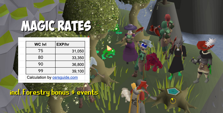 My character chopping magic trees at the Myths guild + exp rates