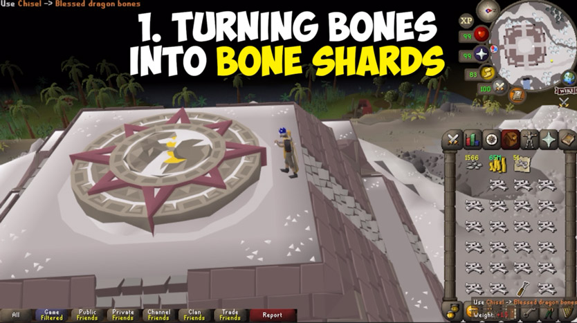 crafting bones into blessed boneshards at the exposed altar